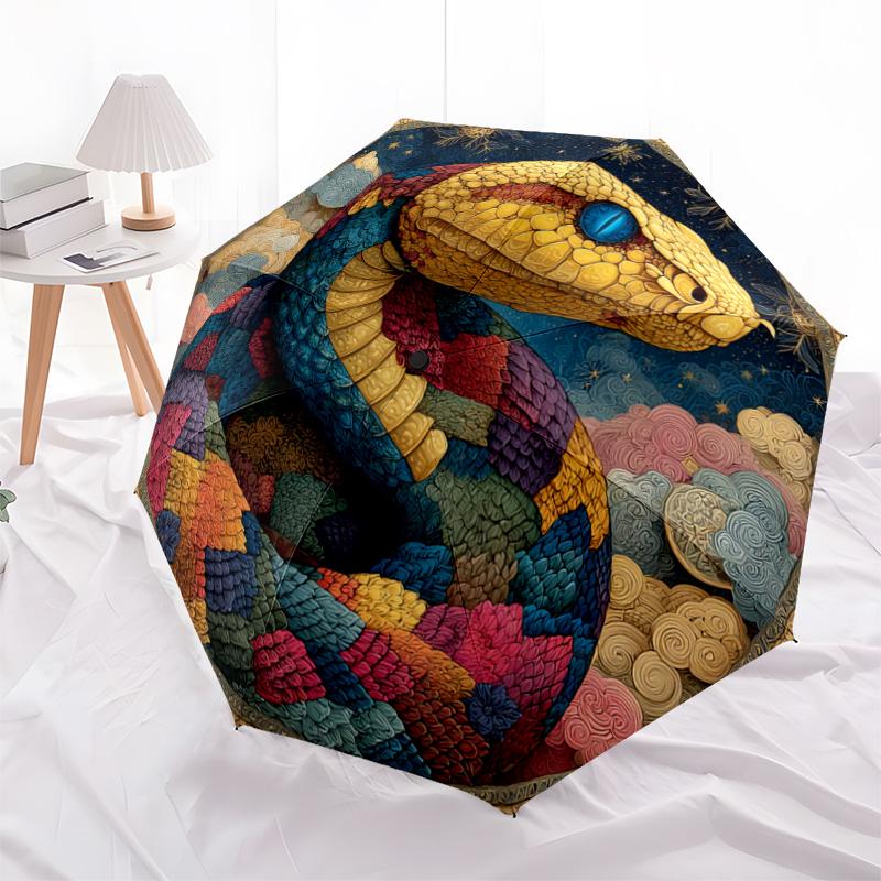 1 PC Automatic Folding Umbrella - Serpent Pattern, Portable & Foldable Design with 8 Ribs, Christmas Birthday Gifts