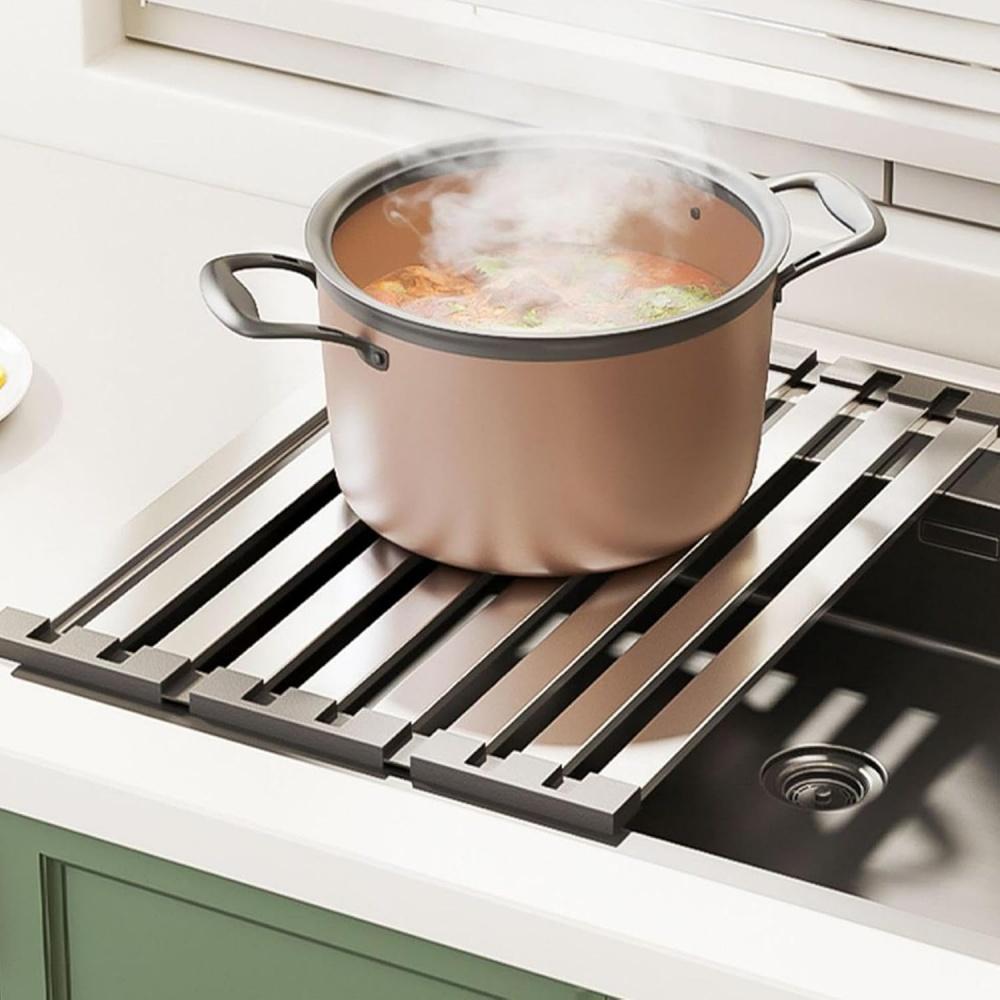 304 Stainless Steel Kitchen Sink Drain Rack, Sink Bowl and Dish Storage Rack, Foldable and Retractable Drain Basket