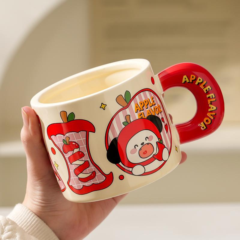 Cute Animal Apple With Lid Office Couple Water Cup Creative Birthday Souvenir High Value Ceramic Cup