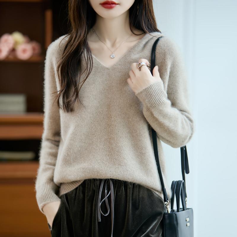 Women's cashmere sweater Qinghe cashmere 30% cashmere 70% wool autumn and winter pullover warm and fashionable