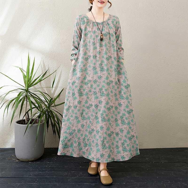 2025 New Round Neck Minimalist Long Sleeve Extra Long Dresses