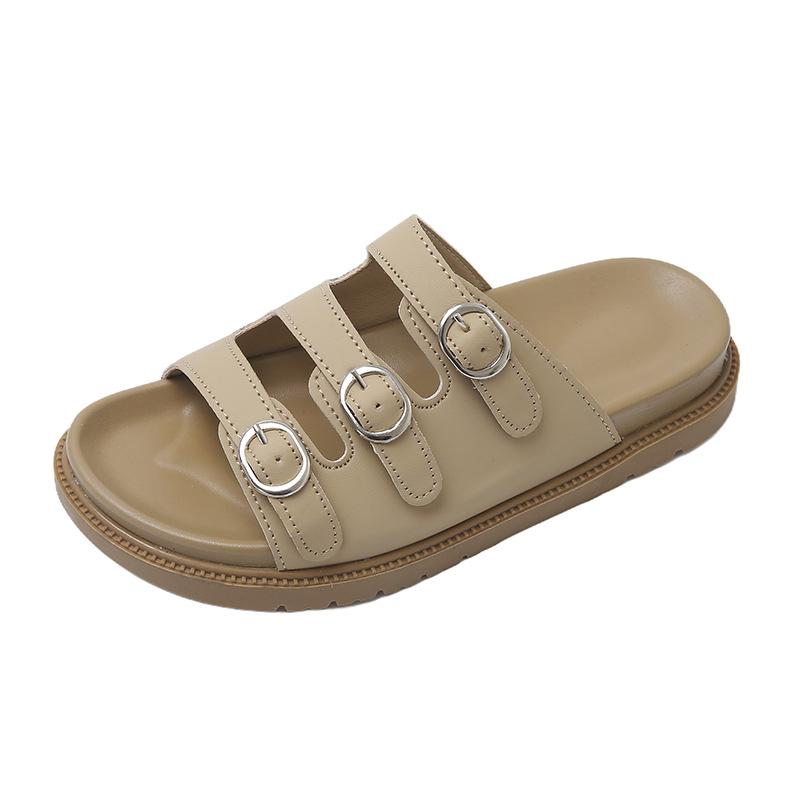 

Весна и лето 2025 Новые простые тапочки Мягкая подошва Шлепанцы Сандалии с пряжкой на ремешке Мода Все повседневные шлепанцы 35 хаки
