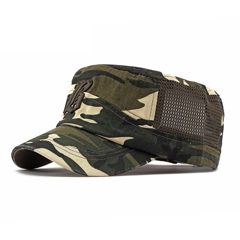 Men Cotton Camouflage Flat Top Hat Spring Summer Sun Protection Sun Hat Cap