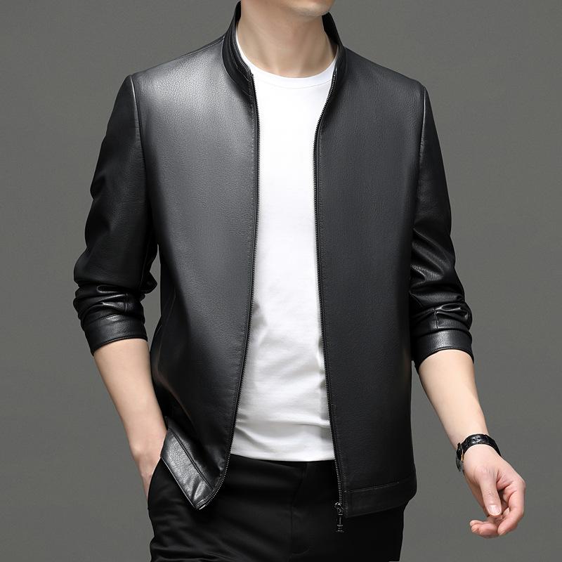 

Куртка из натуральной кожи мужская весенне-осенняя с воротником-стойкой, дубленка для папы среднего возраста, мужское пальто 195