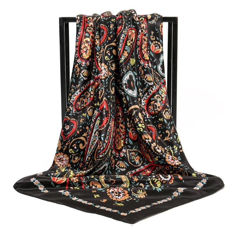 Retro classic satin imitation silk scarf, large square scarf travel versatile shawl silk scarf