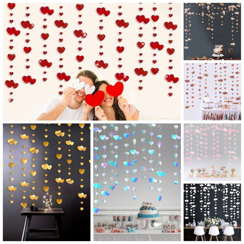 4m Hanging Love Streamer Romantic Paper Wedding Garland Reusable Glitter Love Heart Hanging Curtain Birthday Party