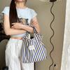 Japanese and Korean, Striped, Hand-held Tote Canvas Bag, Women, Summer, Large Capacity, Commuting, Shoulder Bag, Work Tote Bag