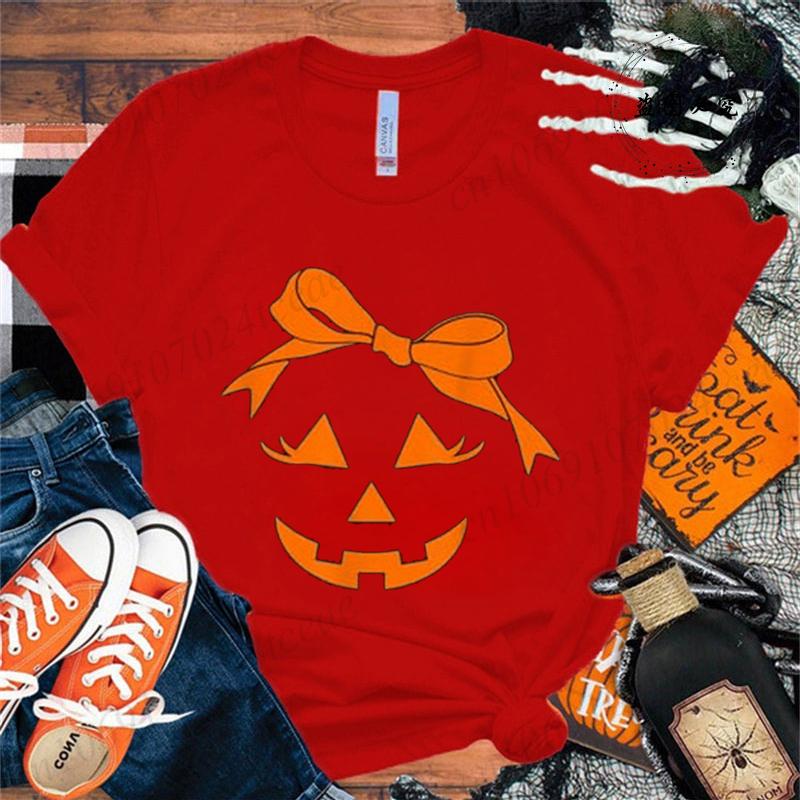Coquette Bow Pumpkin Face Unisex Tshirts Funny Halloween T Shirt Unisex Unisex Tshirt Unisexs Oversize Tshirt Hip Hop Streetwear