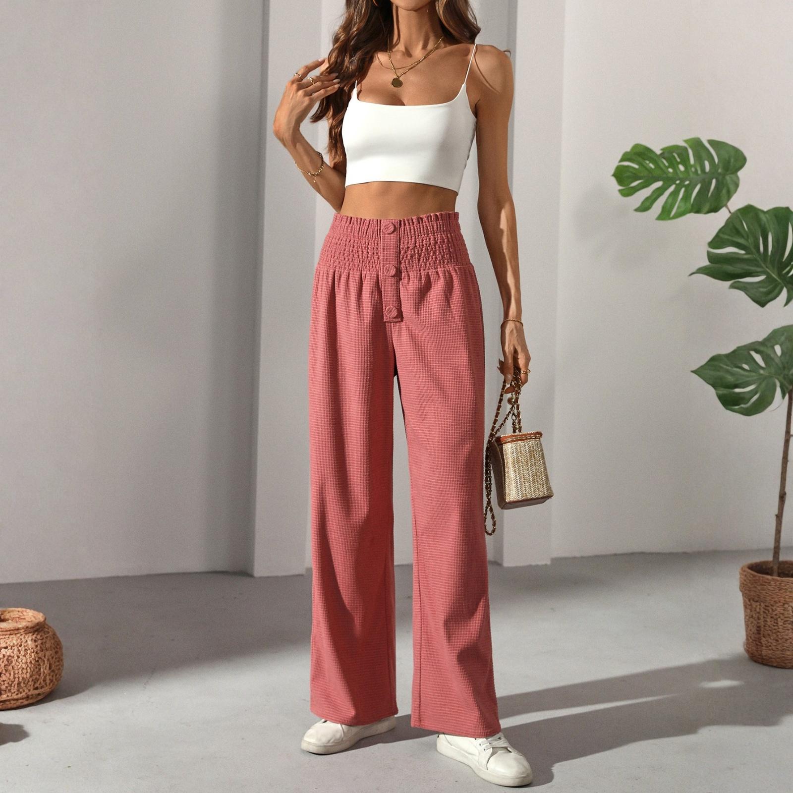 

Женские повседневные модные свободные удобные однотонные брюки с широкими штанинами, эластичные брюки XL розовый