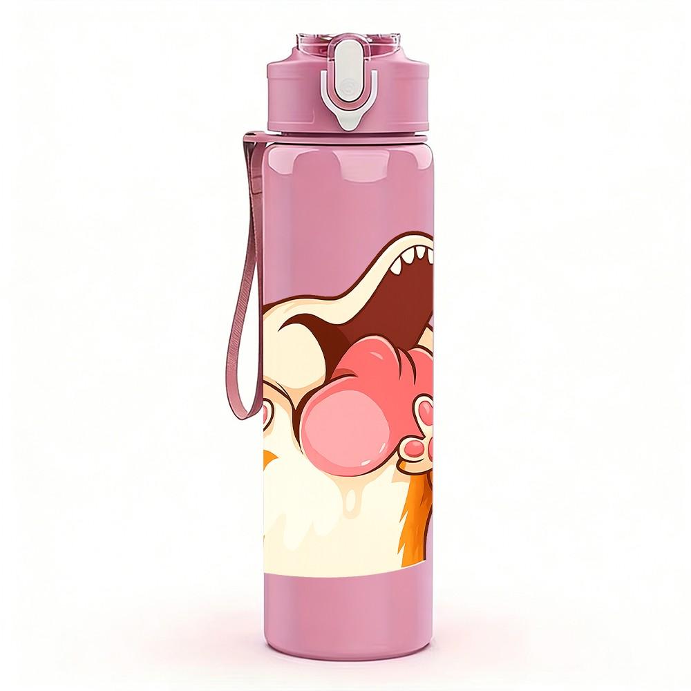 1PC Tongue Out Cow Illustration 750ml Color Plastic Sports Water Bottle Leakproof Flip Straw Lid Suitable for Sports Office Home Use