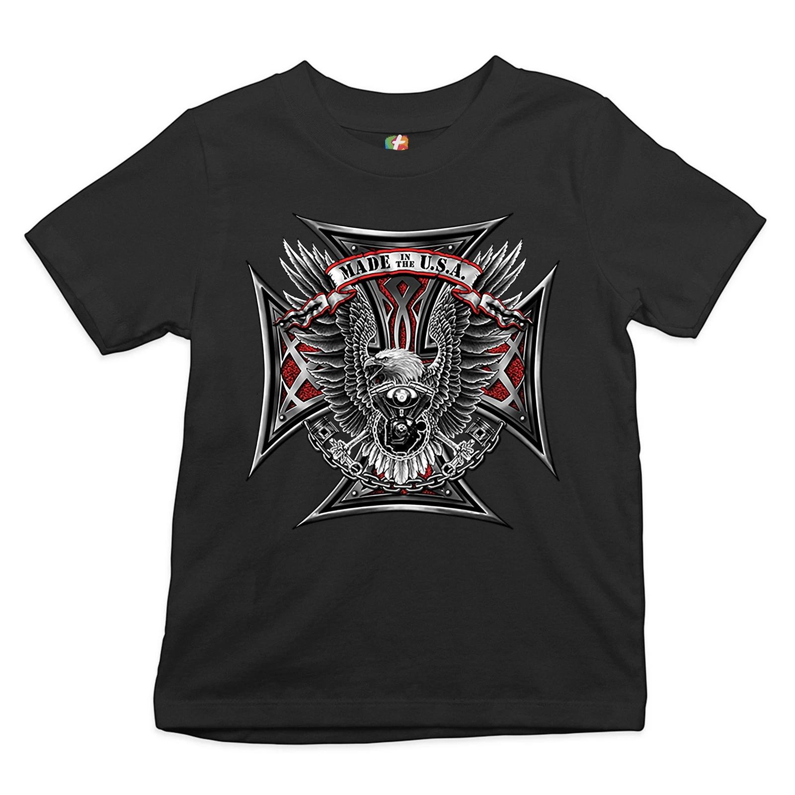 Made in the USA Biker Cross Youth kids boys T-Shirt American Eagle Motorcycle Kids 120