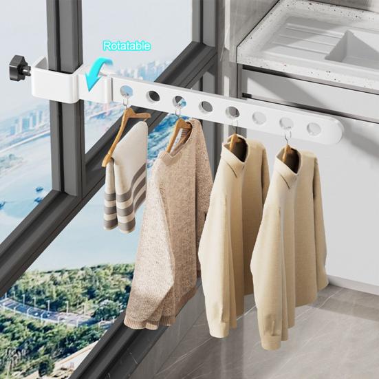 Foldable Clothes Hanger Rack with Adjustable Clamp Window Mount Rotatable Heavy Duty