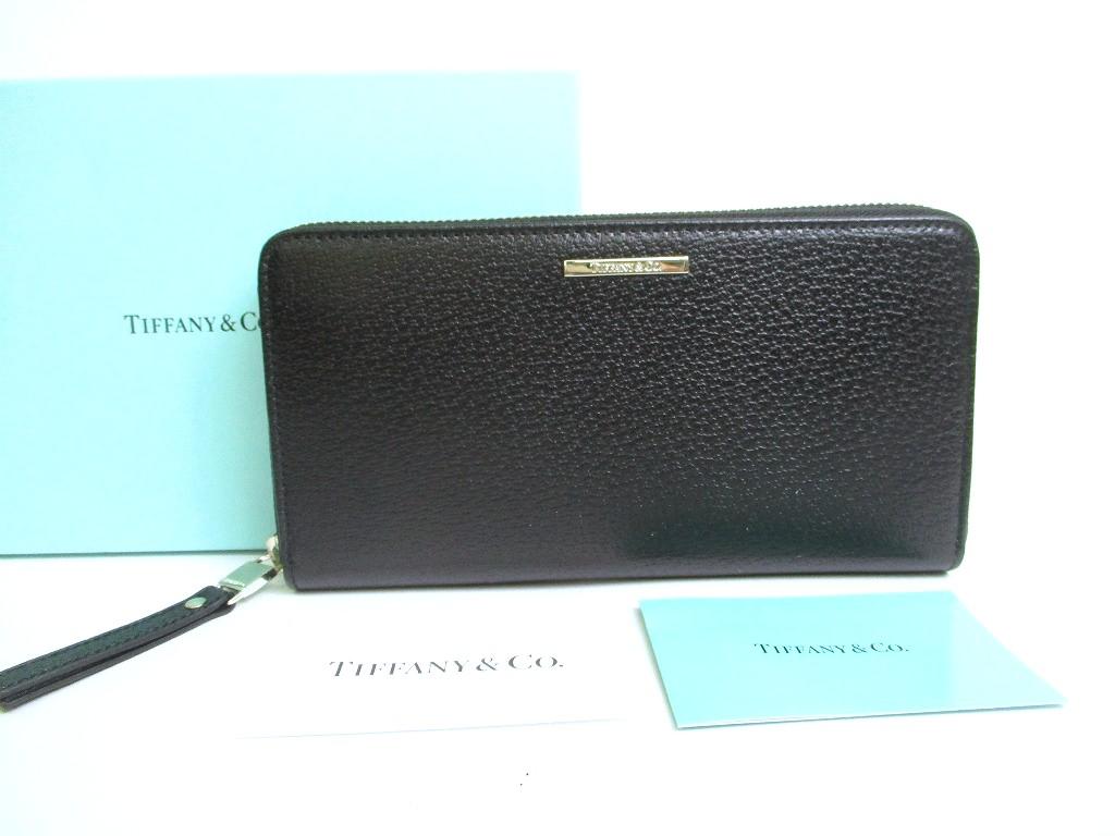 Authentic Tiffany & Co. Logo Plate Black Leather Round Zip Wallet #a871  Refurbished