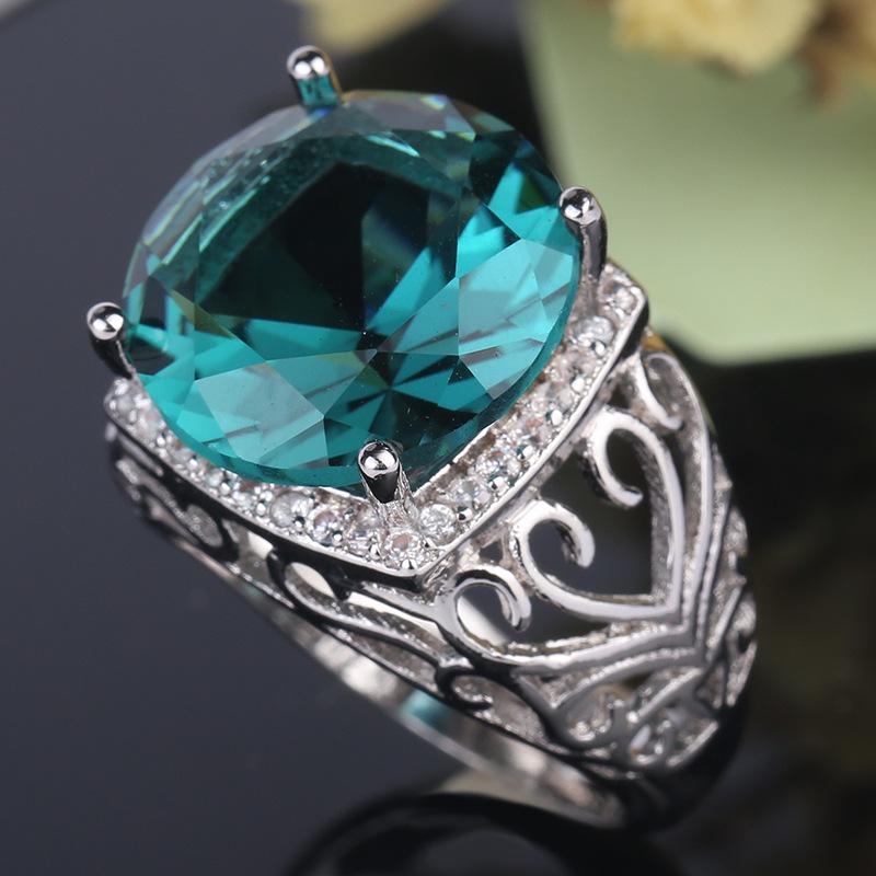 Fashion Wedding Band Green CZ Silver Color Ring Size 6 7 8 9 10 For Heart Hollowed Out Women Ring Gift Wholesale