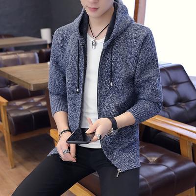 Spring and Autumn Fashion Men's Hooded Casual Knitted Sweater Jacket Versatile Knitted Sweater Jacket Cardigan Outerwear
