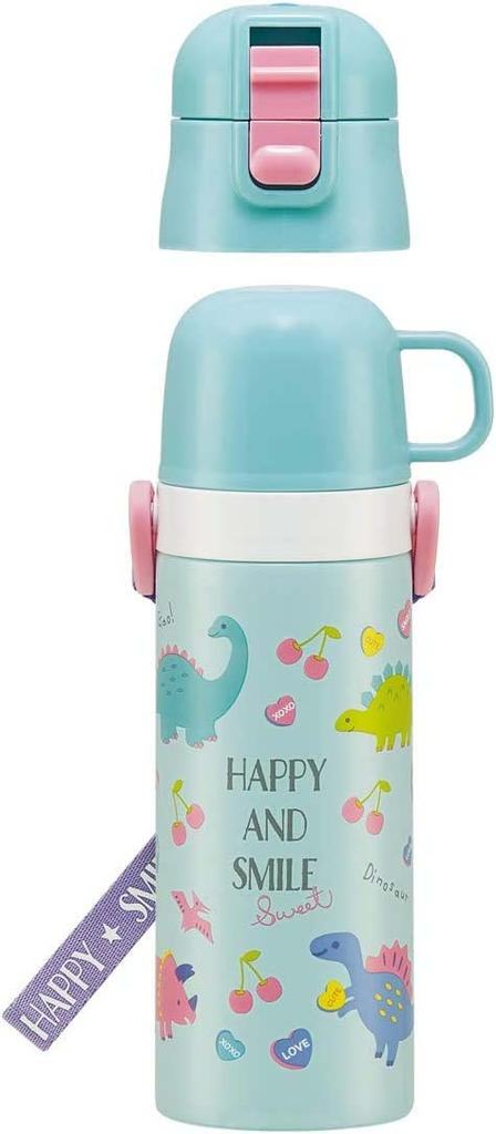 Skater Stainless Steel Water 470ml or 430ml Happy Smile Lightweight and Insulated for Sports Water Bottle Kids' Bottle, 2-Way Design, (Direct Drink)