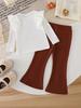 Chic White Ruffled Top & Brown Flared Pants Set for Baby Girls - Adorable Instagram-Worthy Outfit