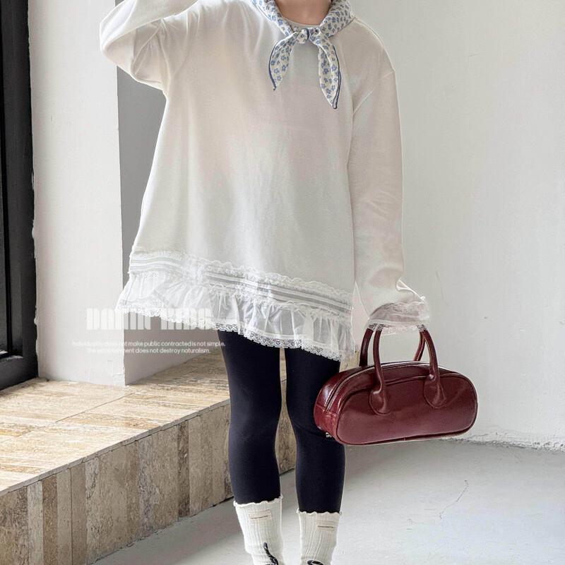 

Girl s Sweet Lace Trim Long Sleeve T-Shirt 130