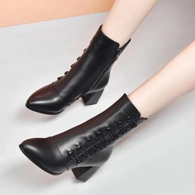 Fashion 2025New Women's Boots Winter Plush Warm Snow Boots Fashion Leather Ankle Boots for Women High Heel Boot High Quality Botas Mujer