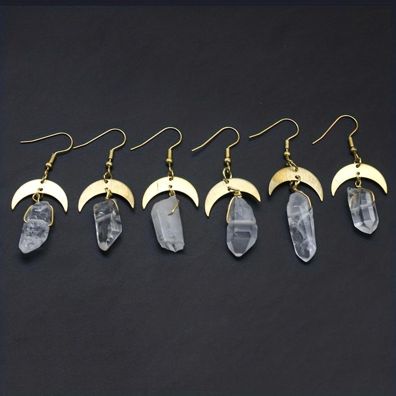 Golden Moon With White Irregular Artificial Crystal Decor Dangle Earrings Elegant Bohemian Style Alloy Jewelry Female Gift