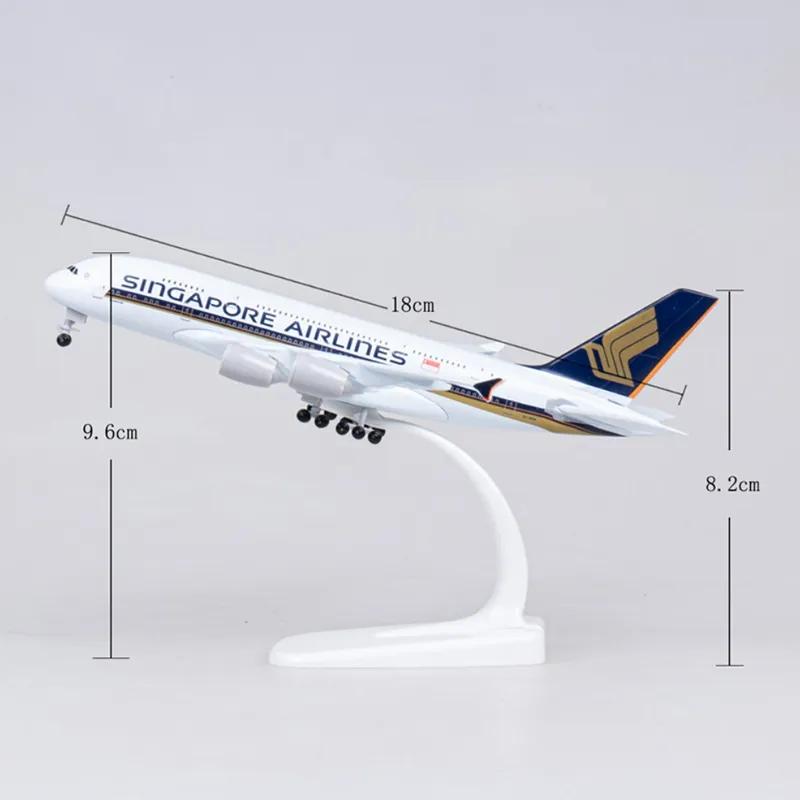 20cm Metal Plane Toy A380 Singapore Airlines Miniature Airplane Alloy Material Aviation Simulation Replica Collectible Aircraft