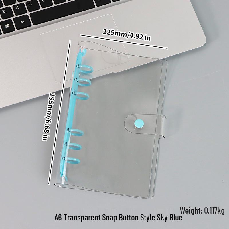 A5/A6 Transparent PVC Ring Binder Planner Cover with Snap Button and Multi-color Six-Hole Metal Clip