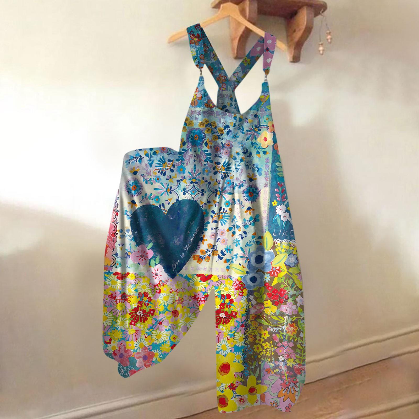 

Широкие комбинезоны для женщин, повседневные свободные комбинезоны без рукавов, ретро-принт, металлические пуговицы, длинные брюки, комбинезон с карманами L