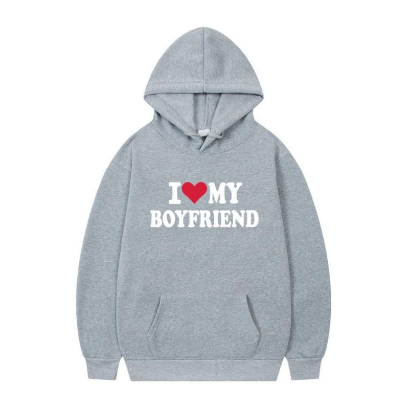 Herren Gothic Streetwear Kapuzenpullover Mit I LOVE MY BOYFRIEND Aufdruck Langarm Lockerer Schnitt
