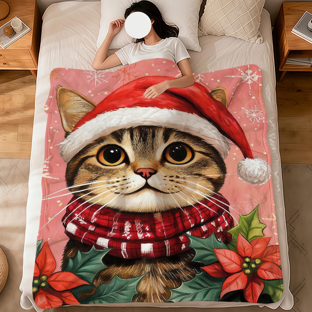 Cute Cartoon Christmas Kawaii Cat Flannel Soft Warm Plush Blanket for Sofa Living Room Pet Hogar Bedroom Gift Home Car Portable