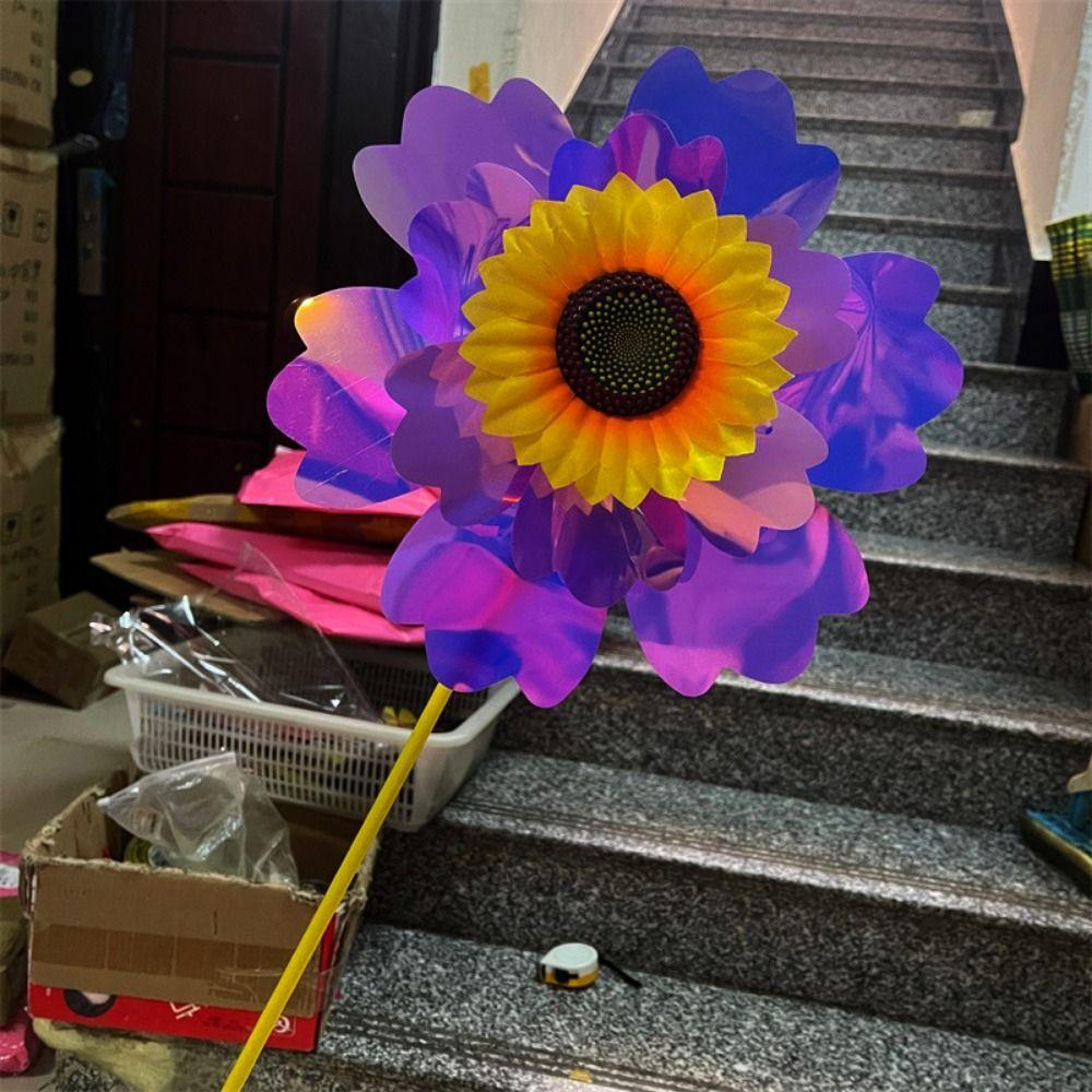 PVC Rotating Sunflower Wind Spinner Stake Standing Lawn Flower Pinwheel  Outdoor Party Picnic Decor