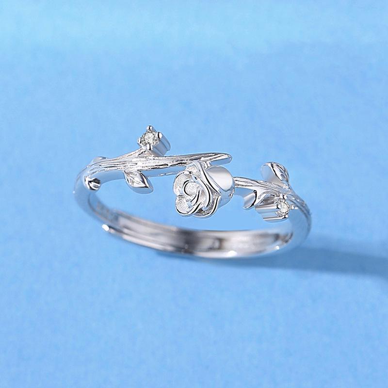 Sterling Silver Little Prince & Rose Open Couple Rings - Elegant Valentine s Day Gift