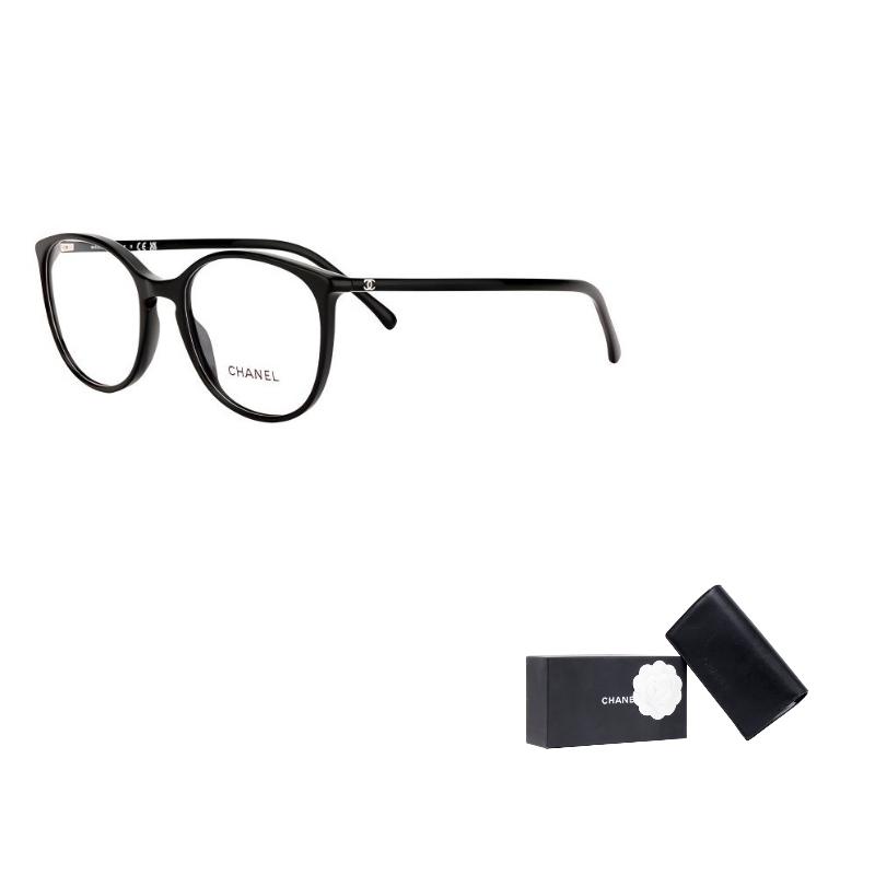 

CHANEL double C logo decoration plate frame round optical frame women s black чорний