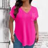 Plus Size Women's V-Neck Short Sleeve Loose Pullover T-Shirt - Solid Color for Spring/Autumn 2026