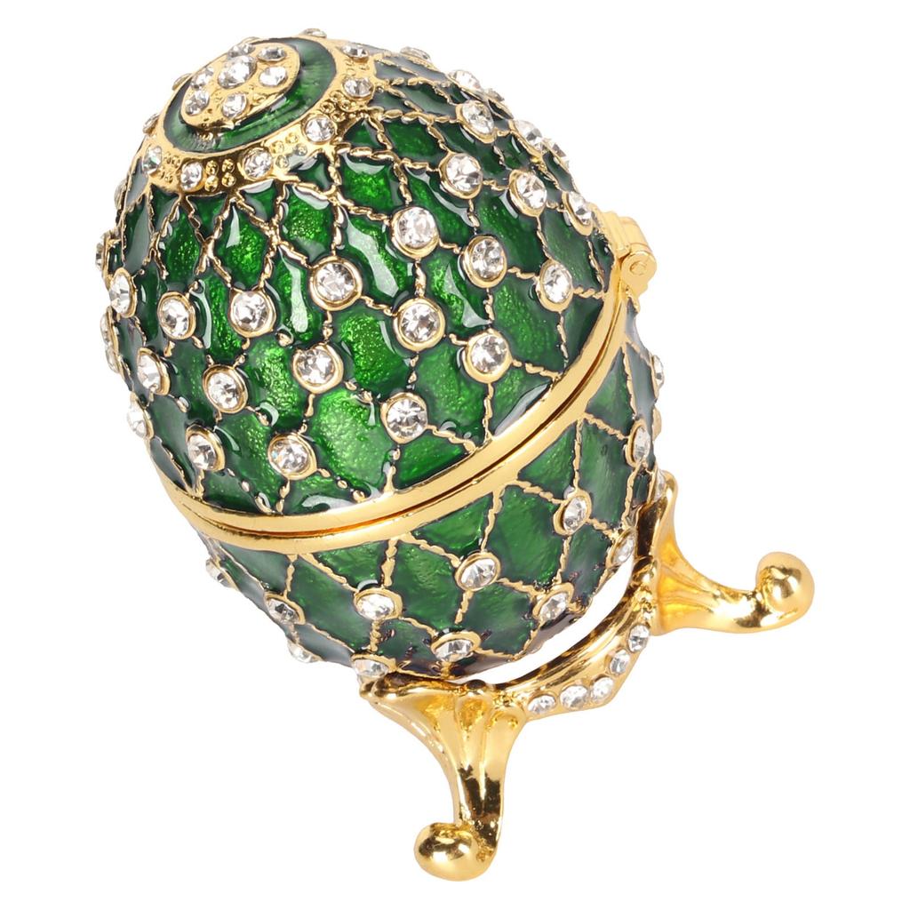 Pudełko na drobiazgi w kształcie jajka, stop cynku, błyszczący kryształ górski, wykwintne, eleganckie metalowe pudełko na biżuterię do przechowywania w domu, biurze, zielone