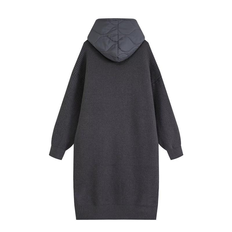 Womens Oversized Hooded Longline Knit Coat Winter 2026 Warm Cotton-Padded Casual Outerwear