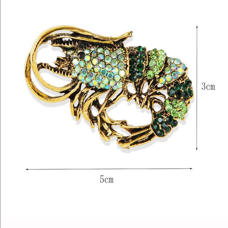 Fashion Rhinestone Based Shrimp Shaped Brooches For Women Clothing Coat Jewelry Accessries Gifts
