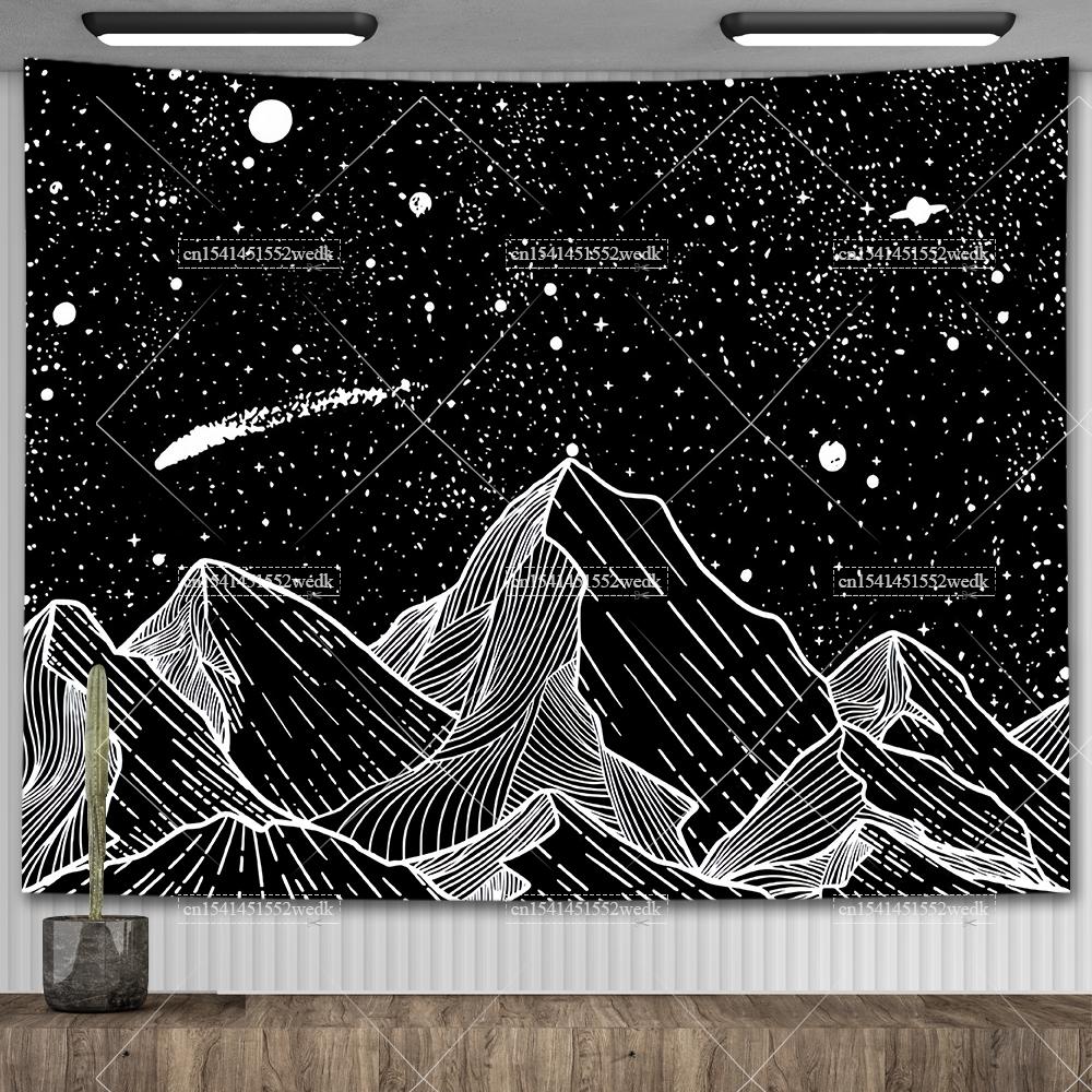 Boho Mountain Tapestry Landscape Tapestry Moon Starry Night Wall Hanging Tapestry Aesthetic Room Decor Backdrops Yoga Meditation