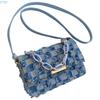 X7XC Korean Shoulder Bag with Adjustable Strap for Womens Chain Handle Denims Tassels Handbag Checkered Jeans Crossbody Purse