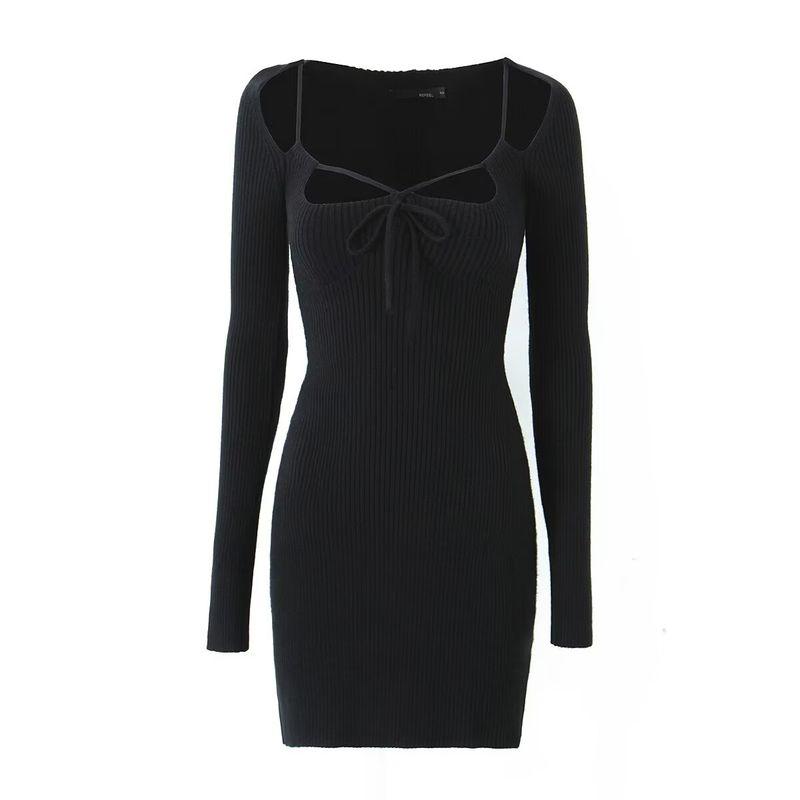

Za Export New Arrival Women s Clothing ZR Fashion Wind Sexy Digging Shoulder Drawstring Tied Slim Fit Hip Knitwear Dress Black M