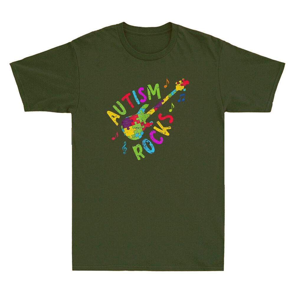Autism Rocks Shirt Autism Awareness Guitar Puzzle Pieces Vintage Unisexs Tshirt