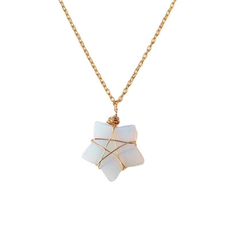 

Natural Stone Pendant Necklace Opal Pentagram Necklace Natural Opal Jewelry Copper Material Party Jewelry Gift for Woman 1