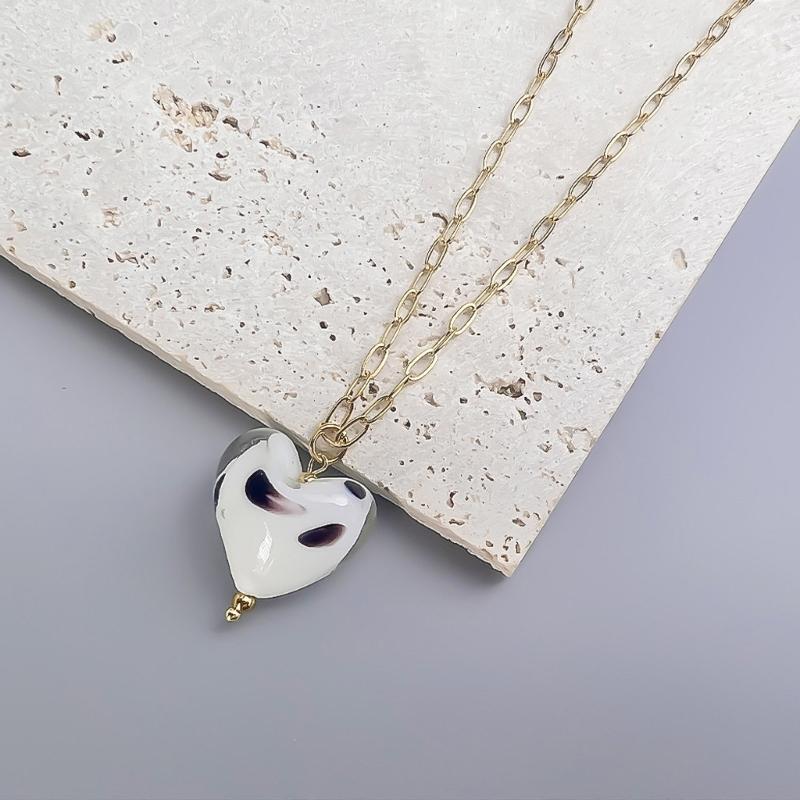 Delicate Glass Pendant Charm Choker Necklace Elegant Collar Chain Fashionable Neckwear Gift Jewelry for Girls Lady