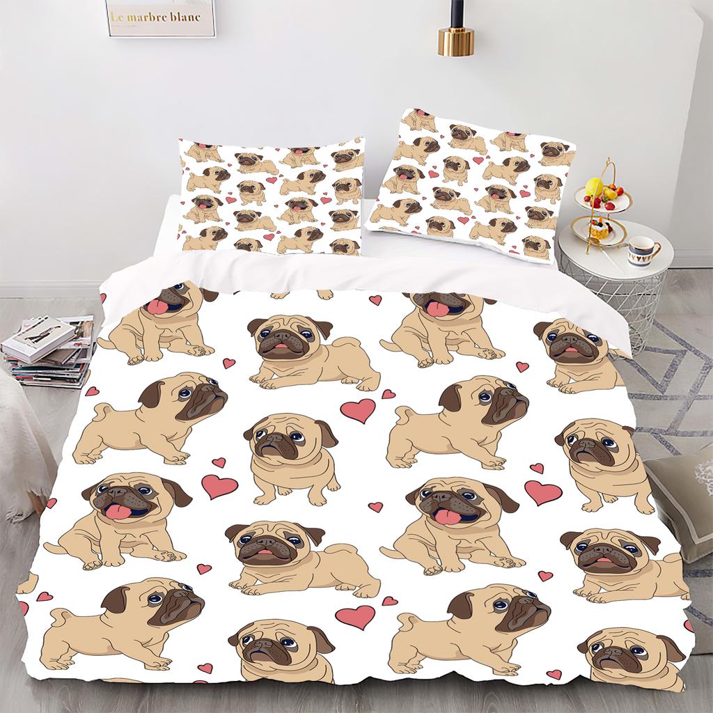 Niedlicher Cartoon-Hund-Stil Digitaldruck Bettbezug-Set - Polyester - Schlafzimmerdekor - 1 Bettbezug + 2 Kissenbezüge (kein Kissenkern)
