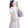Chic Maternity Dress: Fashionable Loose Fit with Floral Embroidery and Faux Two-Piece Design