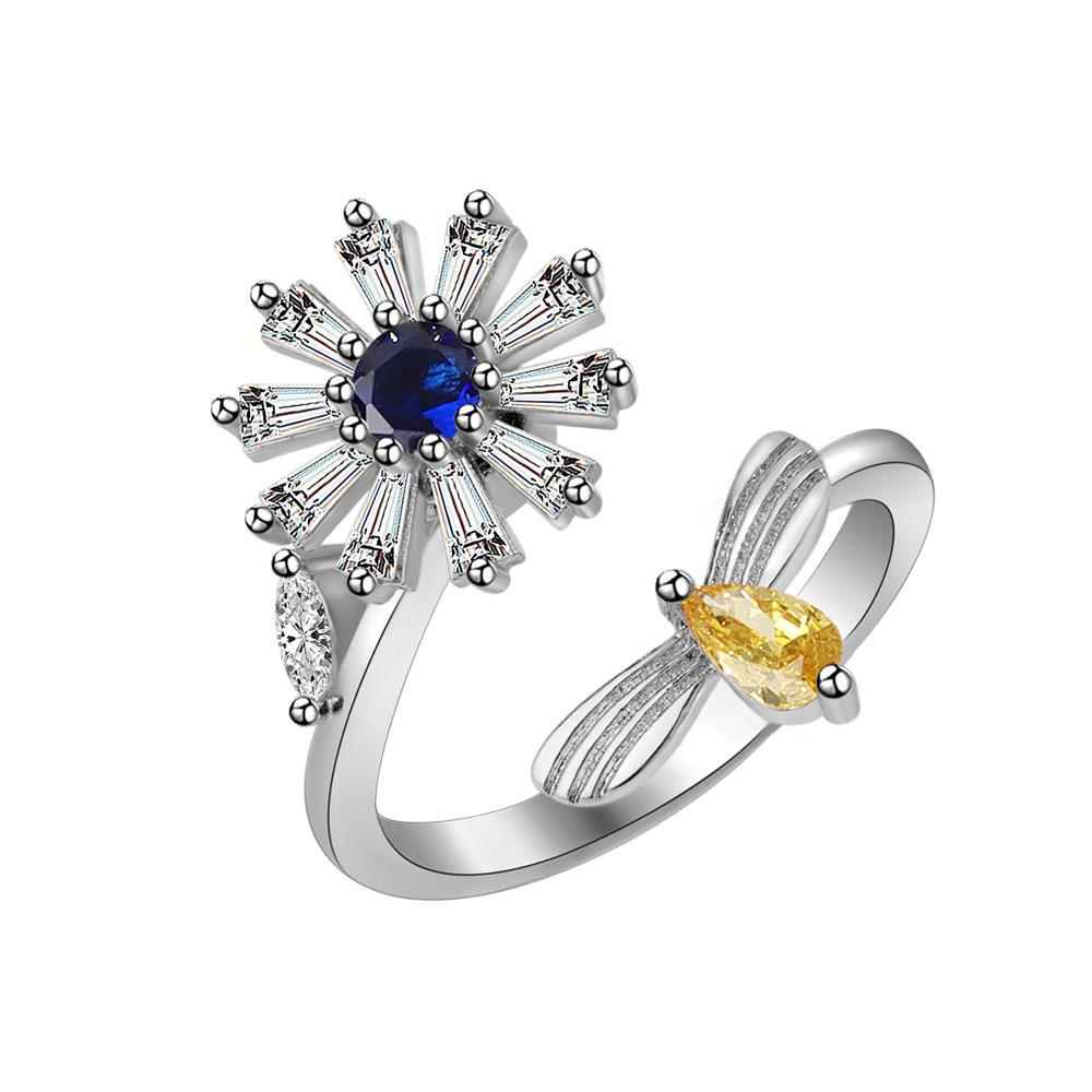 Sunflower Daisy Bee Spinner Ring For Women Adjustable Open Minimalist Personality Jewelry