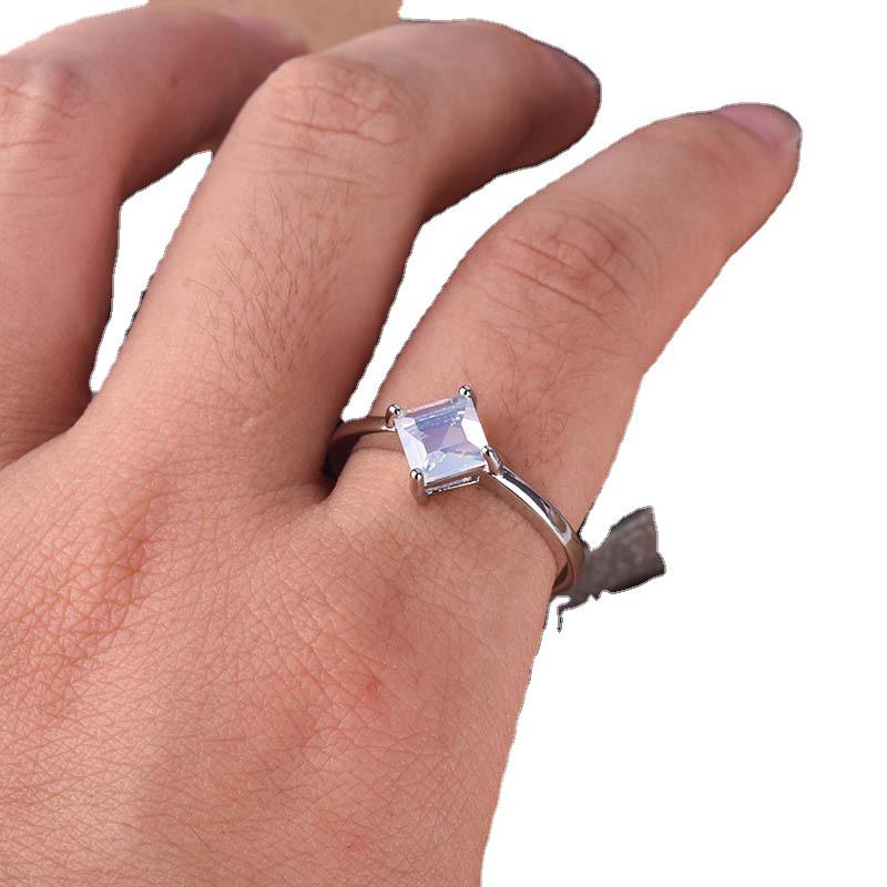 Zhenrong Princezna Měsíční kámen Čtvercový prsten: Evropský a americký minimalistický zásnubní prsten pro ženy