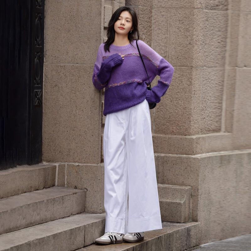 Women's Lamb Wool Blend Color-block Sweater