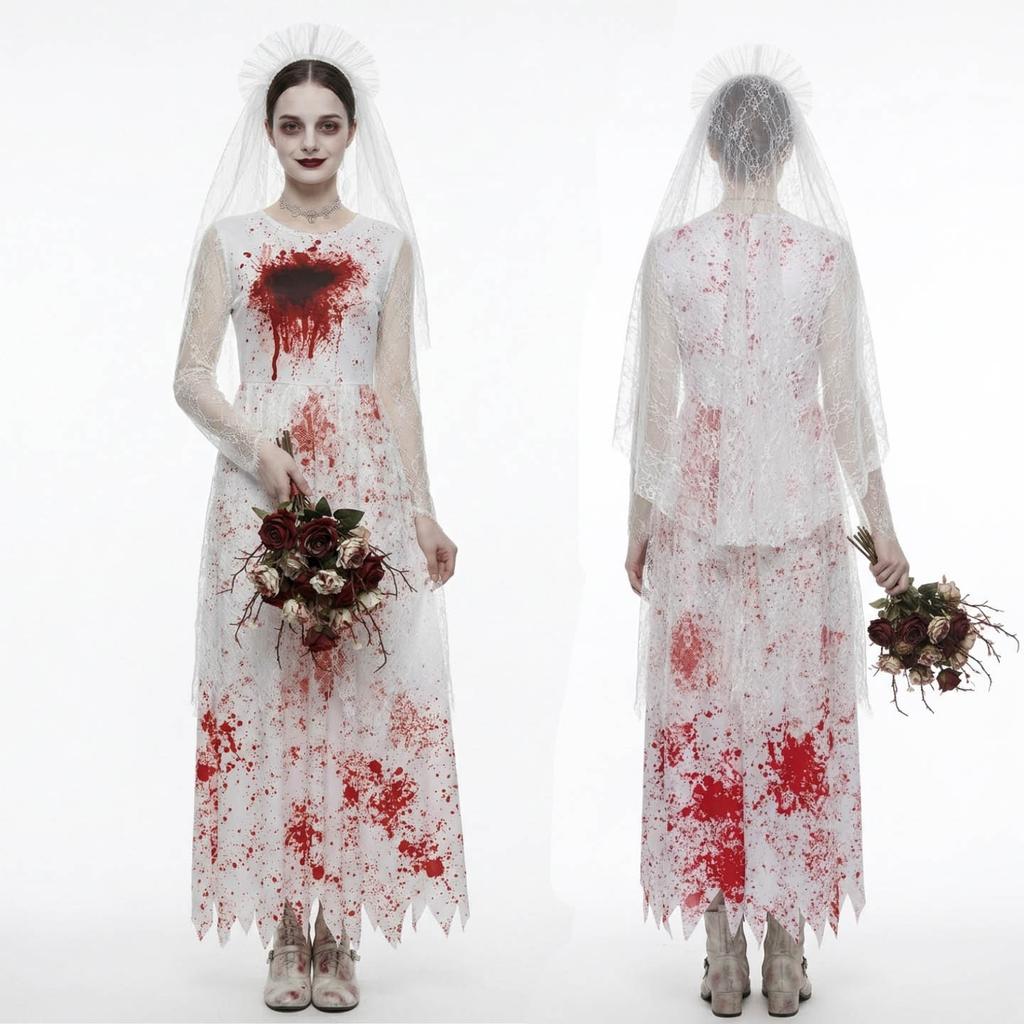 Halloween nový hororový kostým zakrvácená duchová nevěsta cos upírské šaty zombie kostým pro jevištní vystoupení