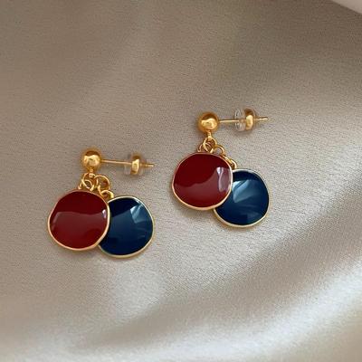 Pendientes de Botón Redondos Maillard Rojo y Azul 2025 - Pendientes Largos Retro de Alta Gama para Mujer
