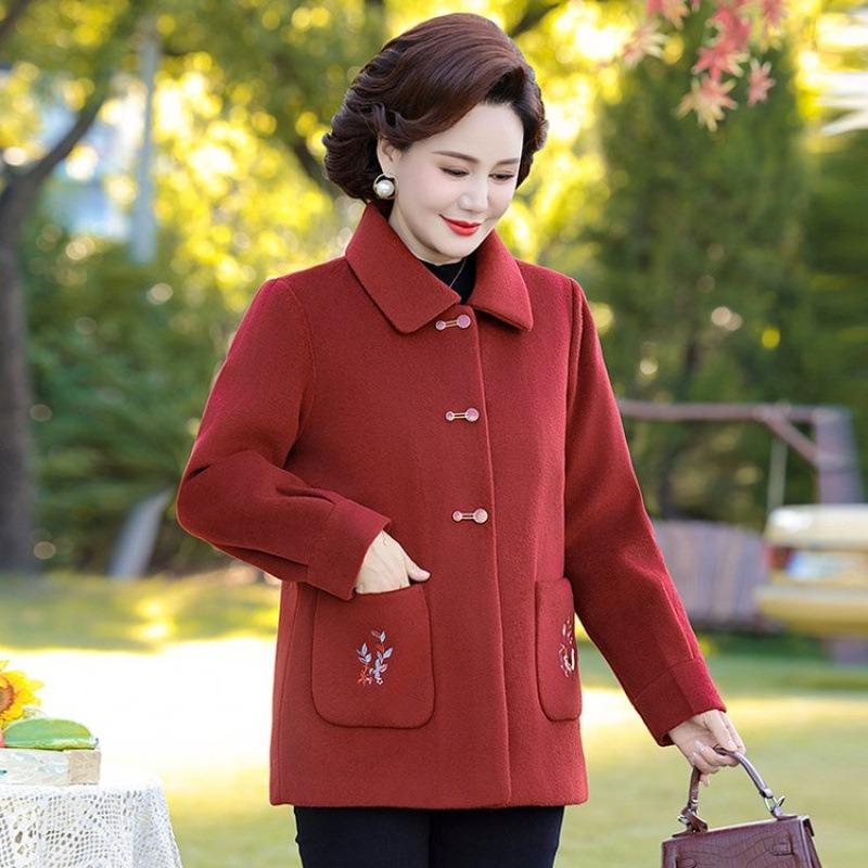 

Осенне-зимняя одежда с хлопком и утолщенная шерстяная куртка средней длины женская с лацканами 5XL [recommended 150-80kg] красный